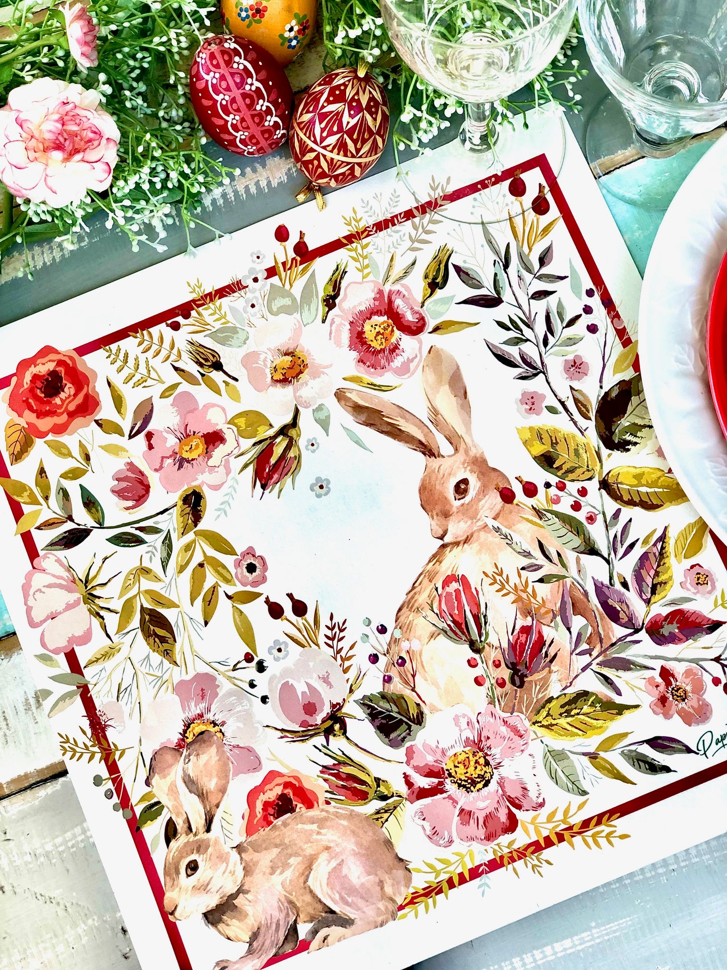 Individual Conejo Rosa y Rojo