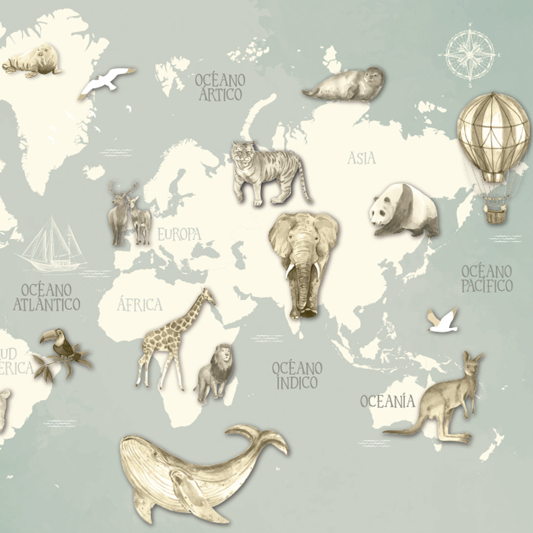 Papel Mapa Mundi Gris Verdoso