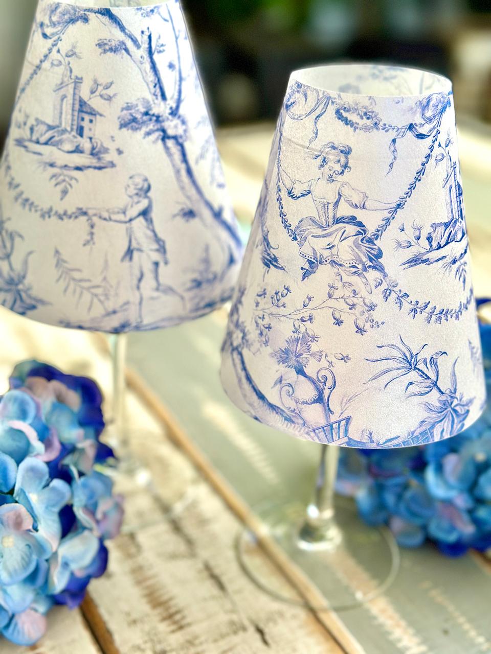 Pantalla para Copas Toile de Jouy Azul