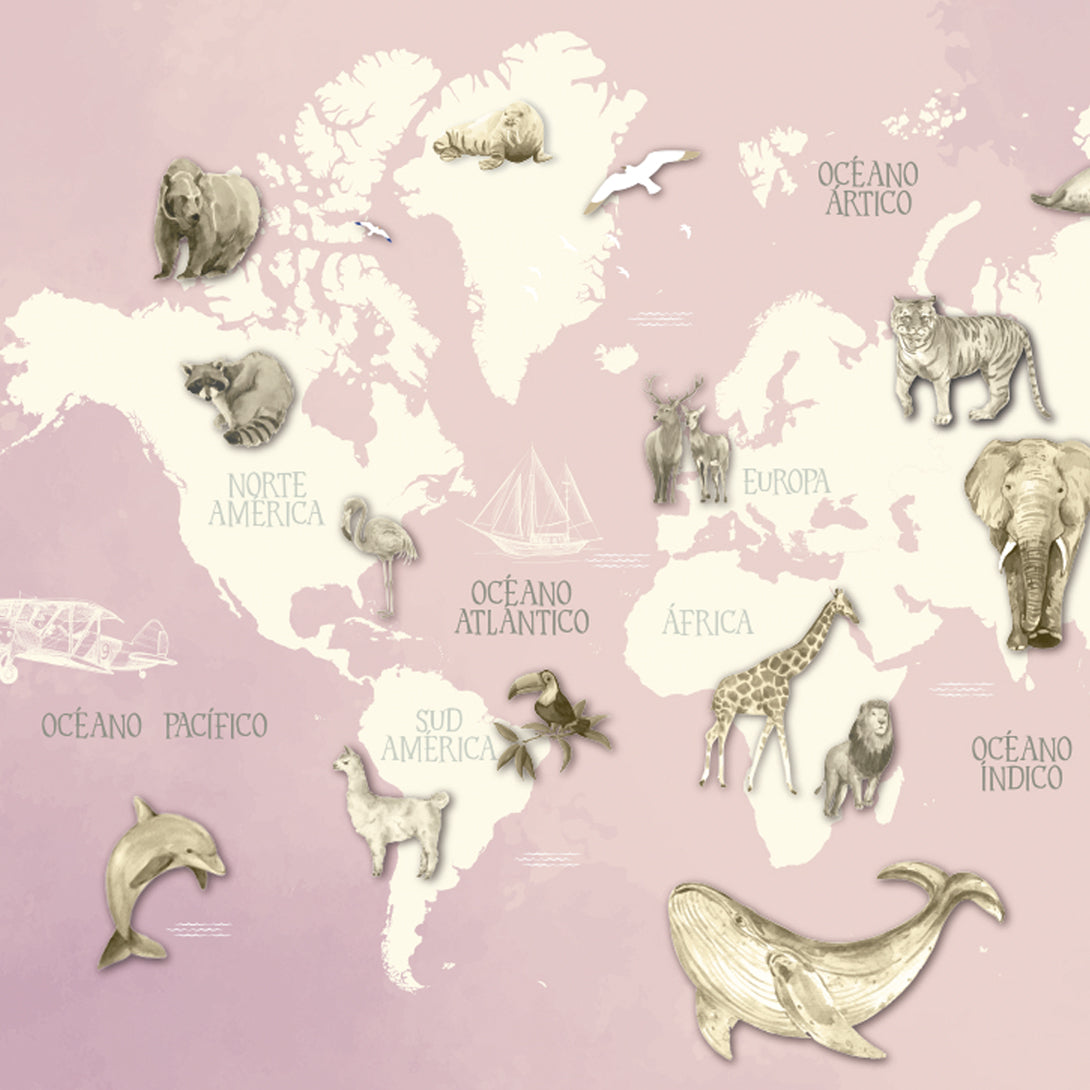 Papel Mapa Mundi Rosa