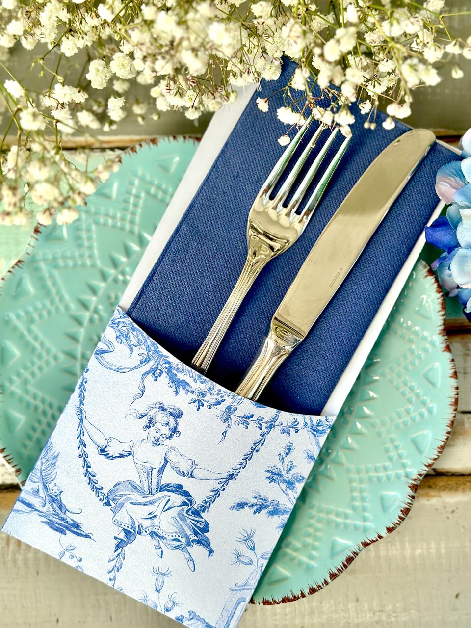 Porta Cubierto Toile de Jouy Azul