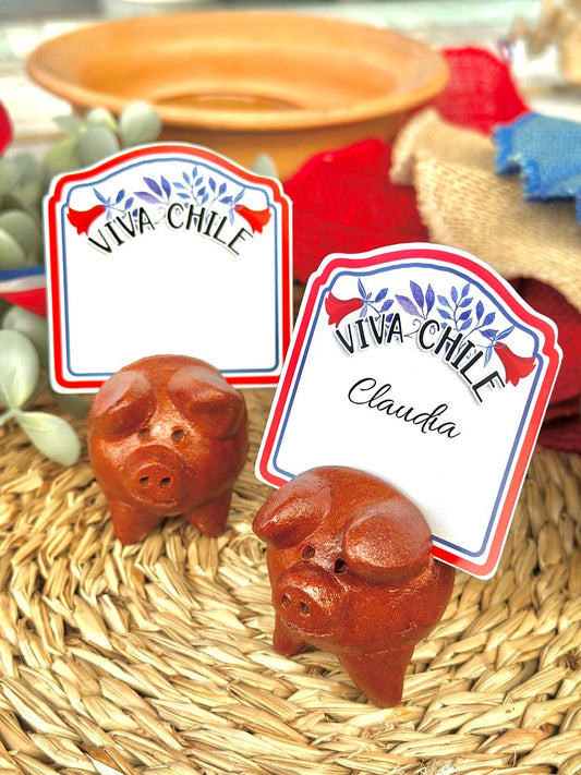 Marcadores de Puesto Chanchito de Pomaire ( vienen 4 e incluye tarjetas)
