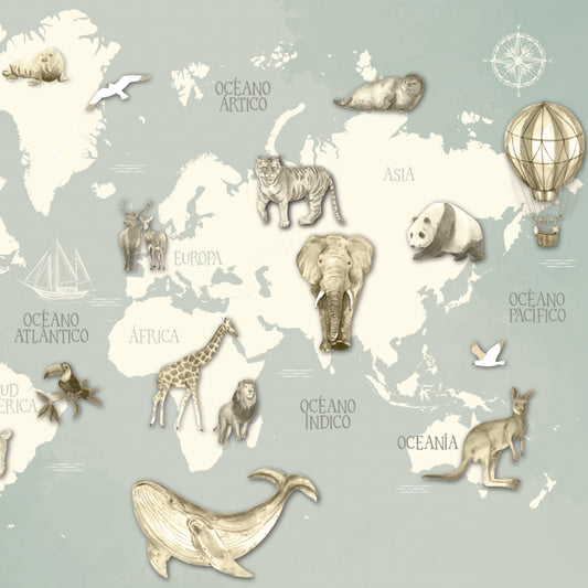 Papel Mapa Mundi Gris Verdoso